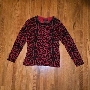 Inc Red Leopard Sweater Top